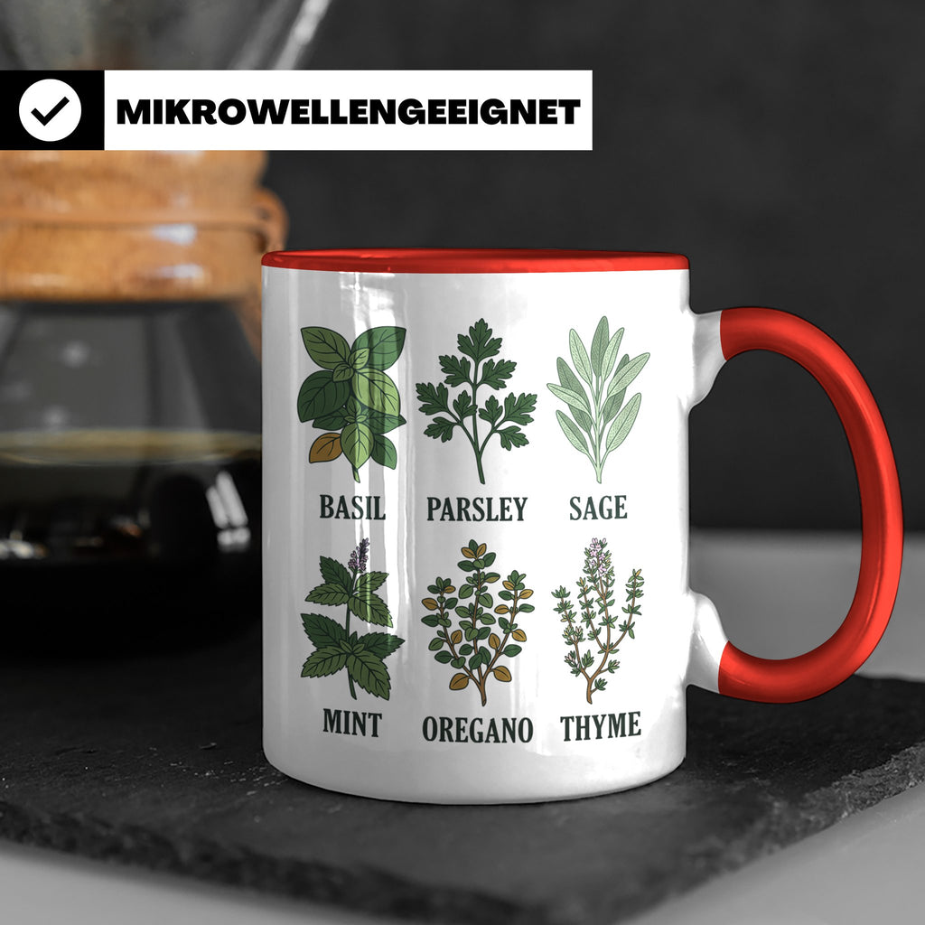 Kräutertasse mit Küchenkräuter Motiv für Gärtner & Koch, Bot – Rot [farbe:rot]
