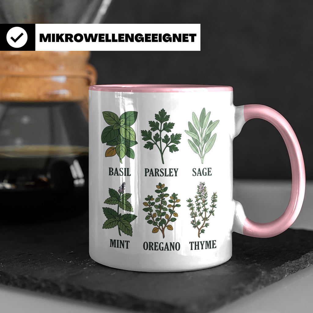 Kräutertasse mit Küchenkräuter Motiv für Gärtner & Koch, Bot – Rosa [farbe:rosa]