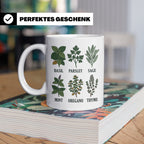 Kräutertasse mit Küchenkräuter Motiv für Gärtner & Koch, Bot – Weiß [farbe:weiß]