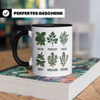 Kräutertasse mit Küchenkräuter Motiv für Gärtner & Koch, Bot – Schwarz [farbe:schwarz]