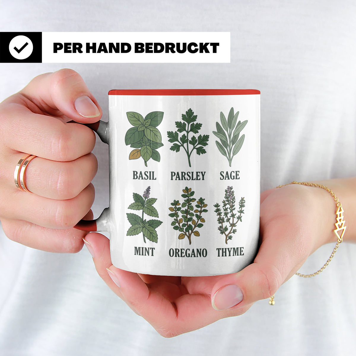 Kräutertasse mit Küchenkräuter Motiv für Gärtner & Koch, Bot – Rot [farbe:rot]