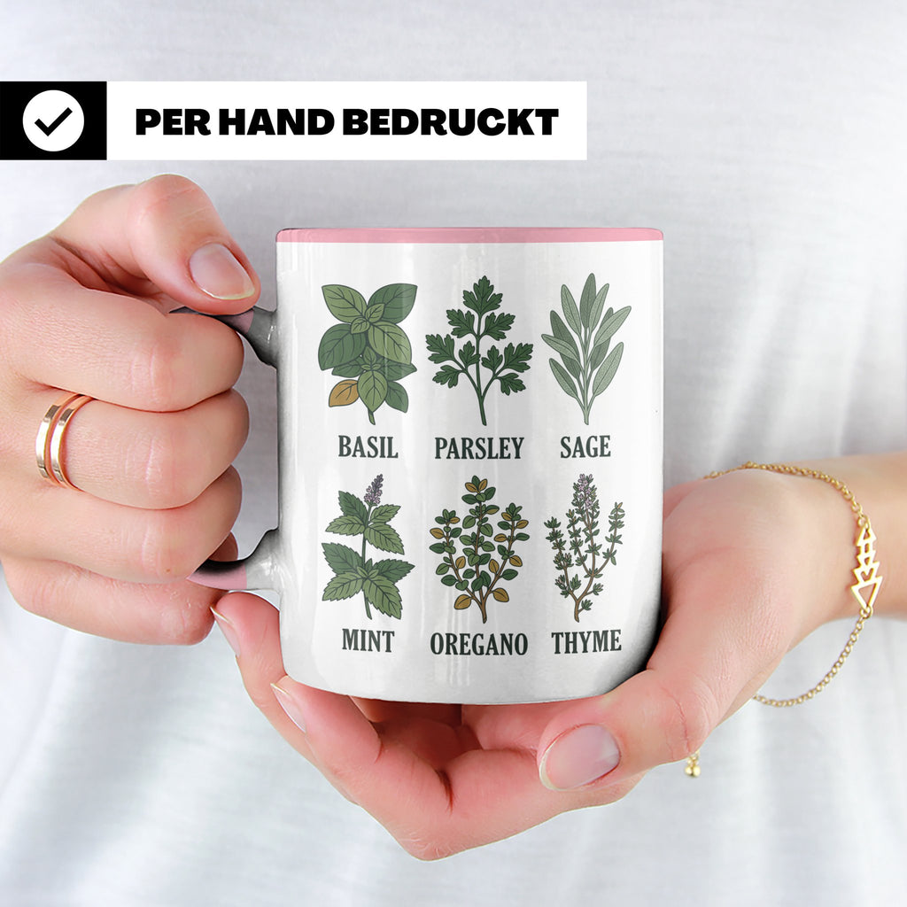 Kräutertasse mit Küchenkräuter Motiv für Gärtner & Koch, Bot – Rosa [farbe:rosa]