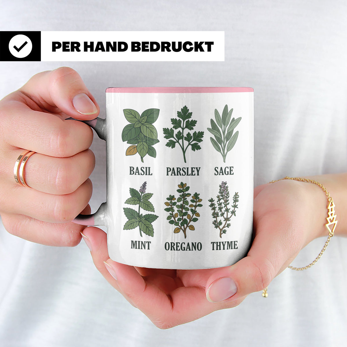 Kräutertasse mit Küchenkräuter Motiv für Gärtner & Koch, Bot – Rosa [farbe:rosa]