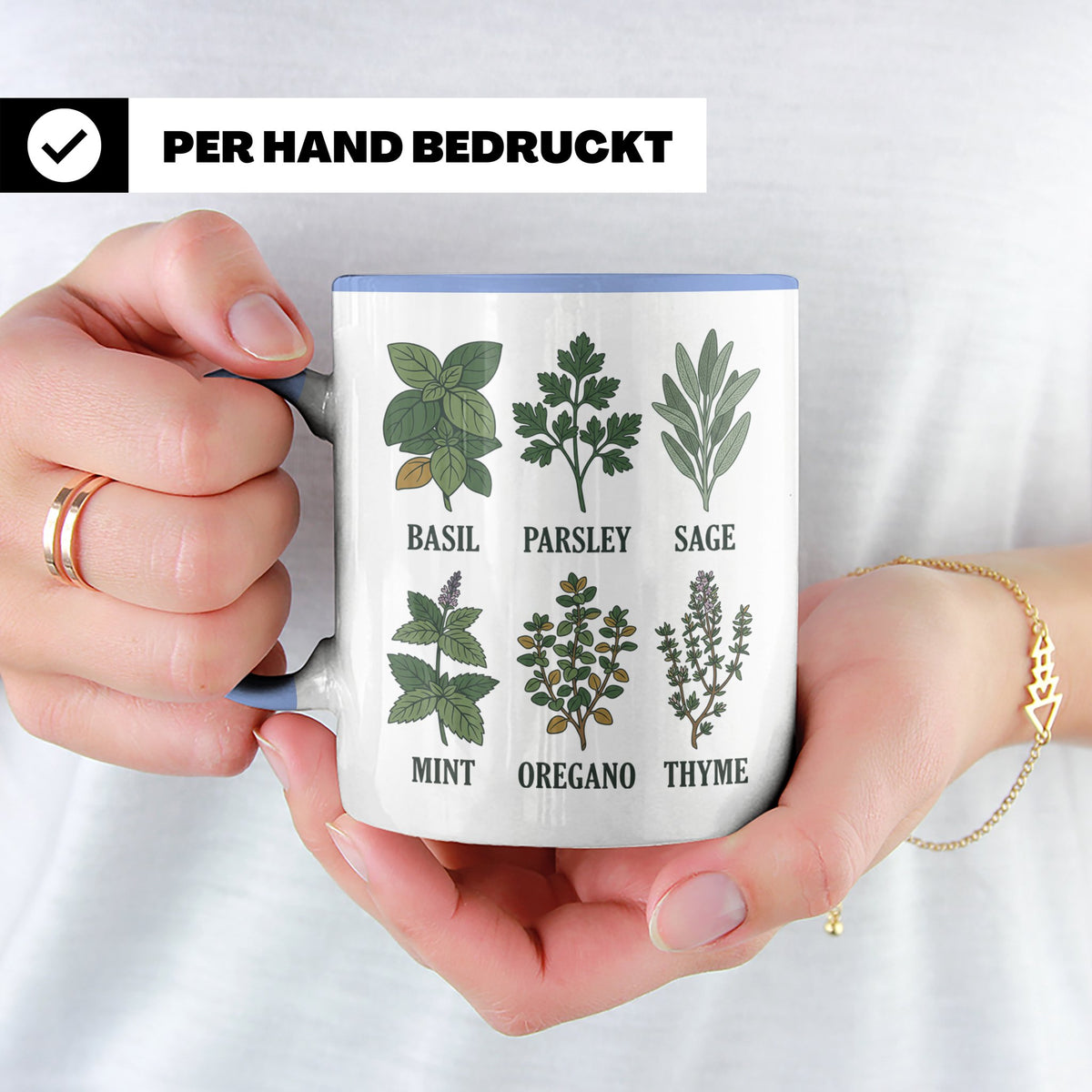 Kräutertasse mit Küchenkräuter Motiv für Gärtner & Koch, Bot – Blau [farbe:blau]