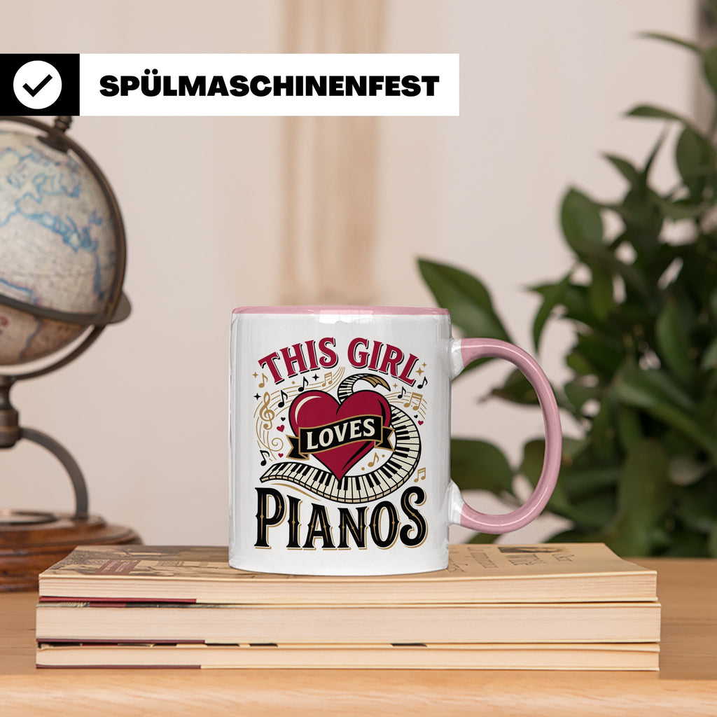 Pianistin Tasse This Girl Loves Pianos Spruch Kaffeebecher f – Rosa [farbe:rosa]