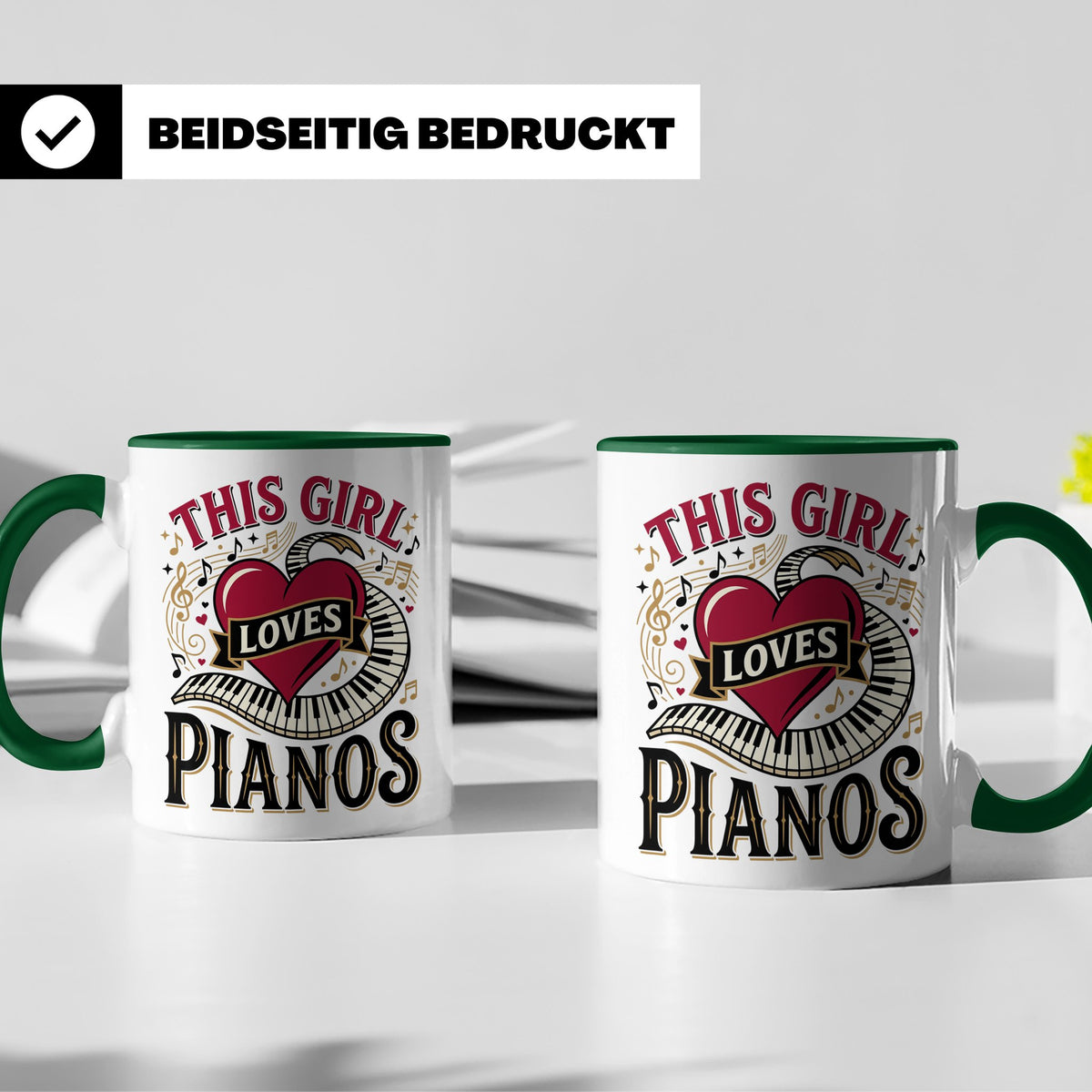 Pianistin Tasse This Girl Loves Pianos Spruch Kaffeebecher f – Grün [farbe:grün]