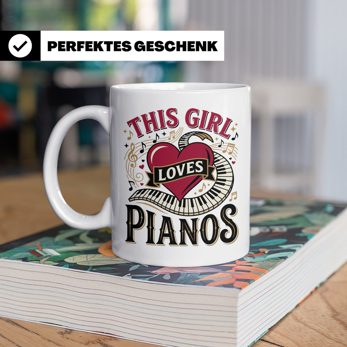 Pianistin Tasse This Girl Loves Pianos Spruch Kaffeebecher f – Weiß [farbe:weiß]