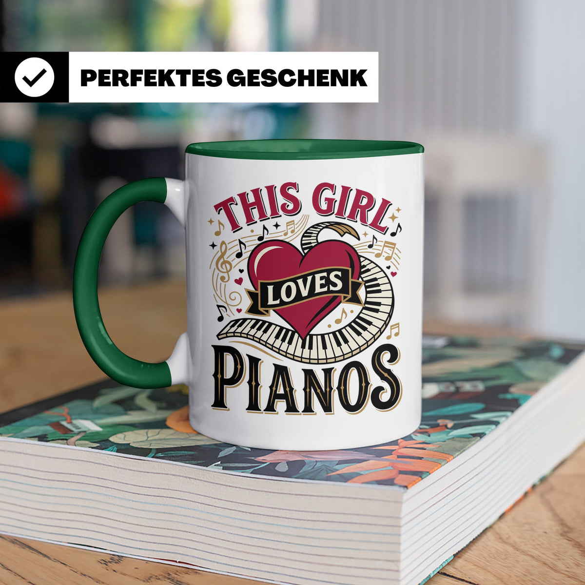 Pianistin Tasse This Girl Loves Pianos Spruch Kaffeebecher f – Grün [farbe:grün]