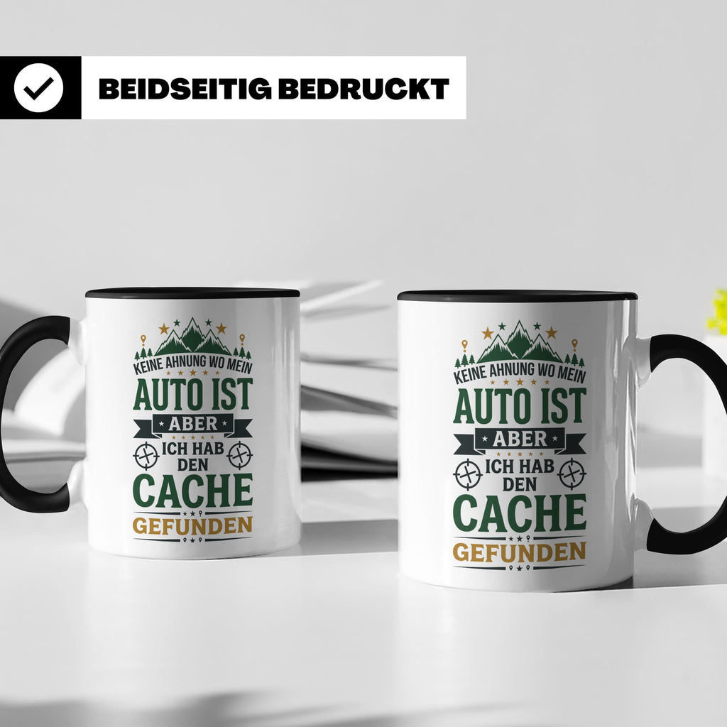 Geocaching Tasse mit Spruch Keine Ahnung Auto Cache gefunden – Schwarz [farbe:schwarz]