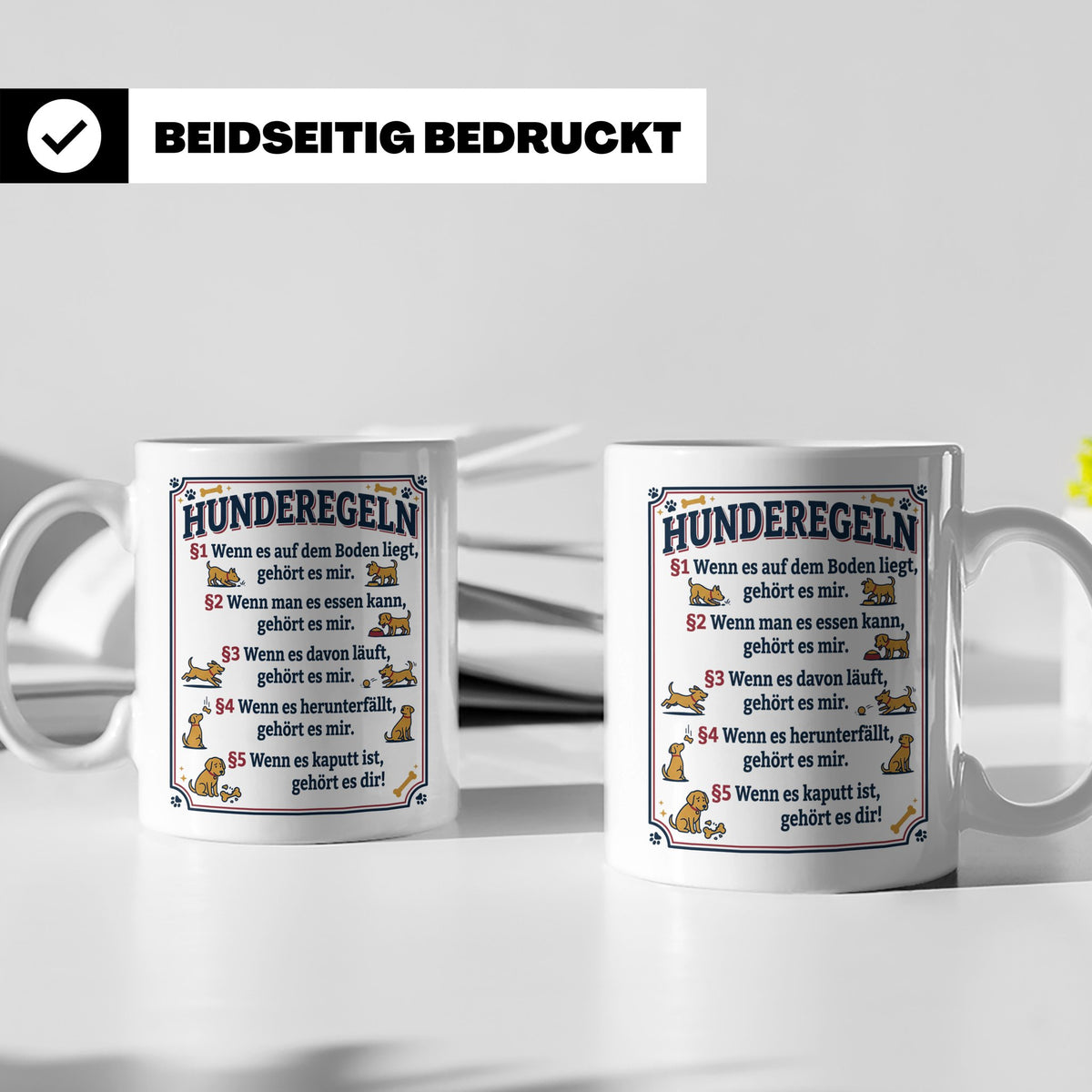 Hunderegeln Tasse mit lustigem Spruch für Hundebesitzer, Her – Weiß [farbe:weiß]