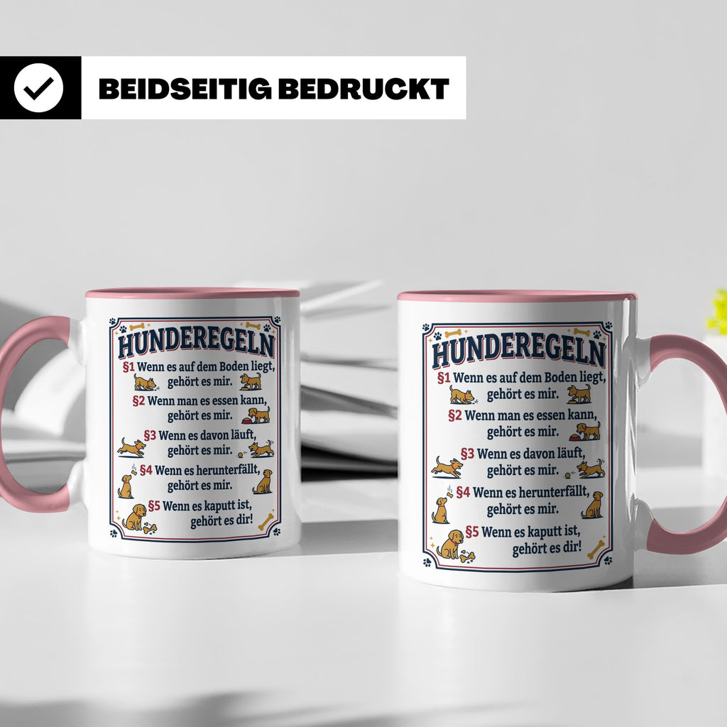 Hunderegeln Tasse mit lustigem Spruch für Hundebesitzer, Her – Rosa [farbe:rosa]