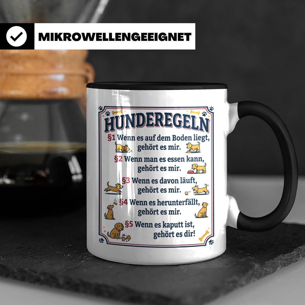 Hunderegeln Tasse mit lustigem Spruch für Hundebesitzer, Her – Schwarz [farbe:schwarz]