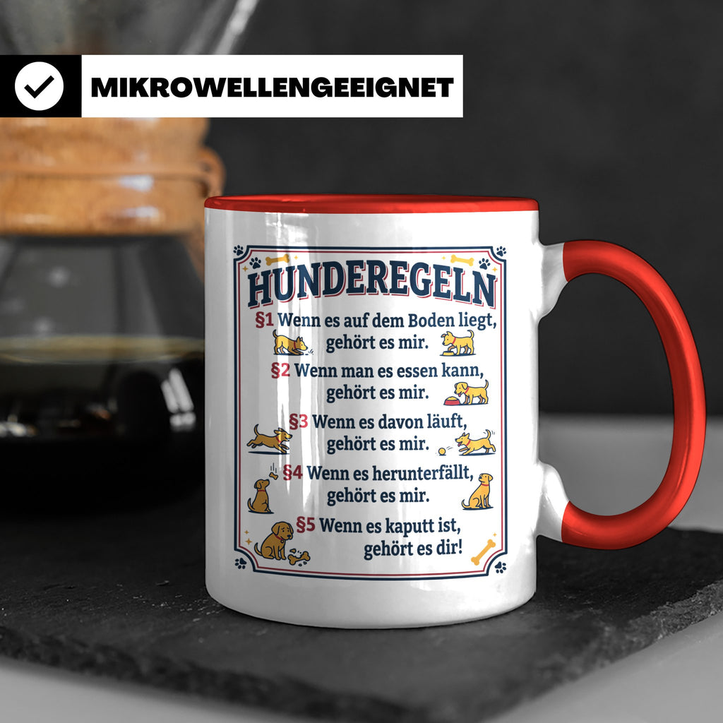 Hunderegeln Tasse mit lustigem Spruch für Hundebesitzer, Her – Rot [farbe:rot]