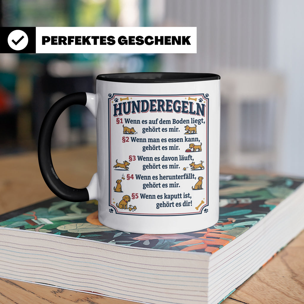 Hunderegeln Tasse mit lustigem Spruch für Hundebesitzer, Her – Schwarz [farbe:schwarz]
