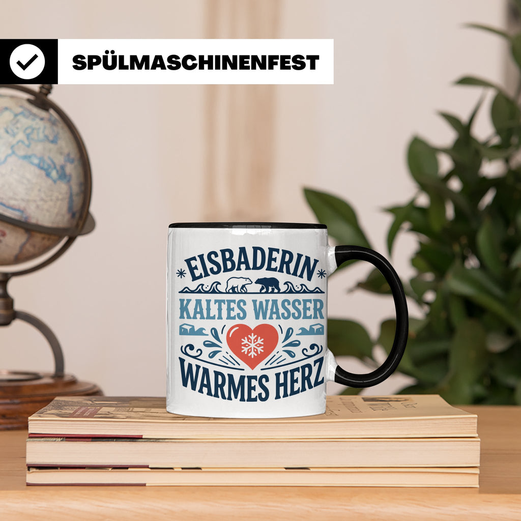 Eisbaderin Tasse mit Spruch Kaltes Wasser Warmes Herz | Gesc – Schwarz [farbe:schwarz]