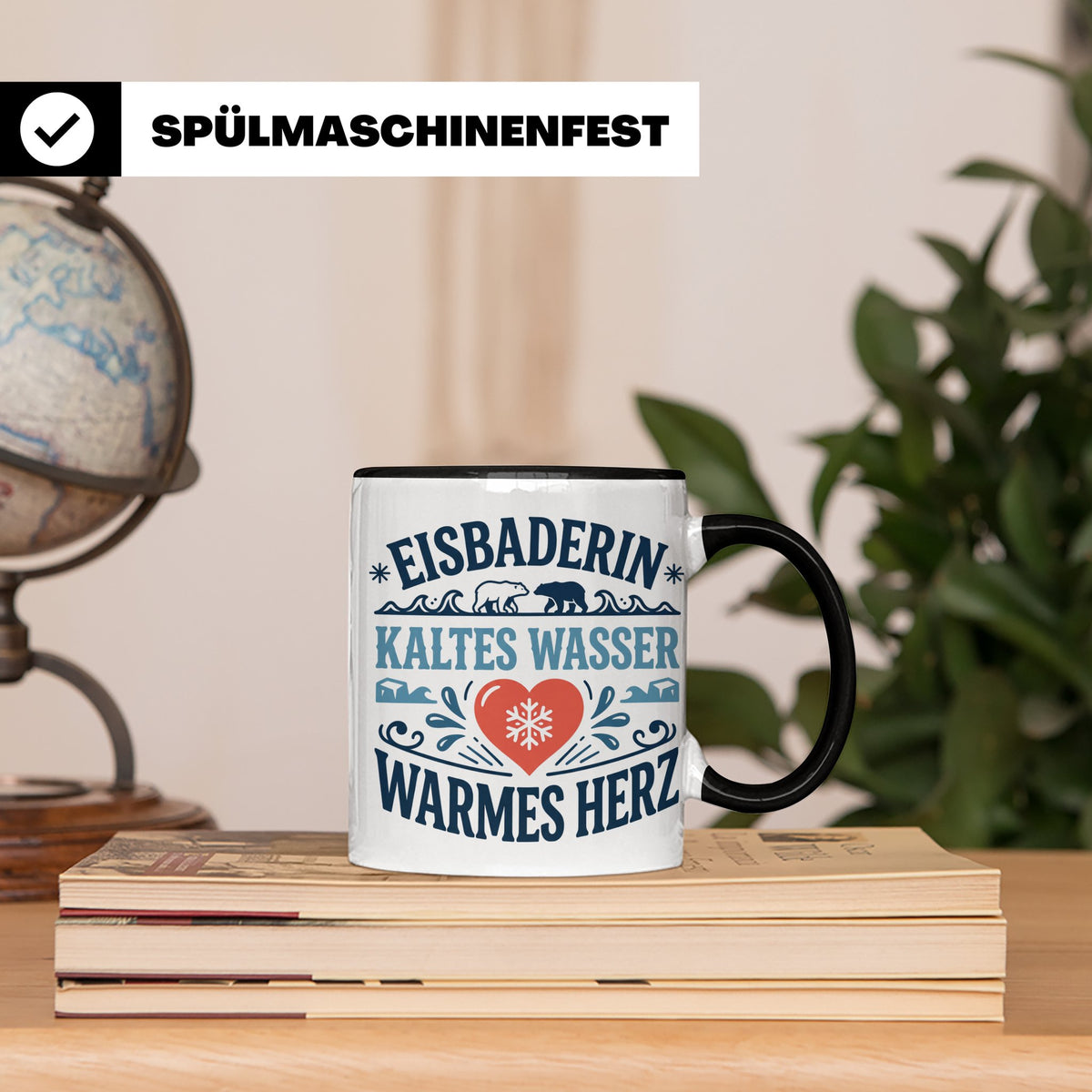 Eisbaderin Tasse mit Spruch Kaltes Wasser Warmes Herz | Gesc – Schwarz [farbe:schwarz]