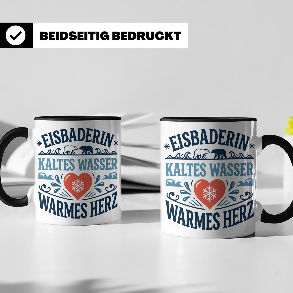 Eisbaderin Tasse mit Spruch Kaltes Wasser Warmes Herz | Gesc – Schwarz [farbe:schwarz]