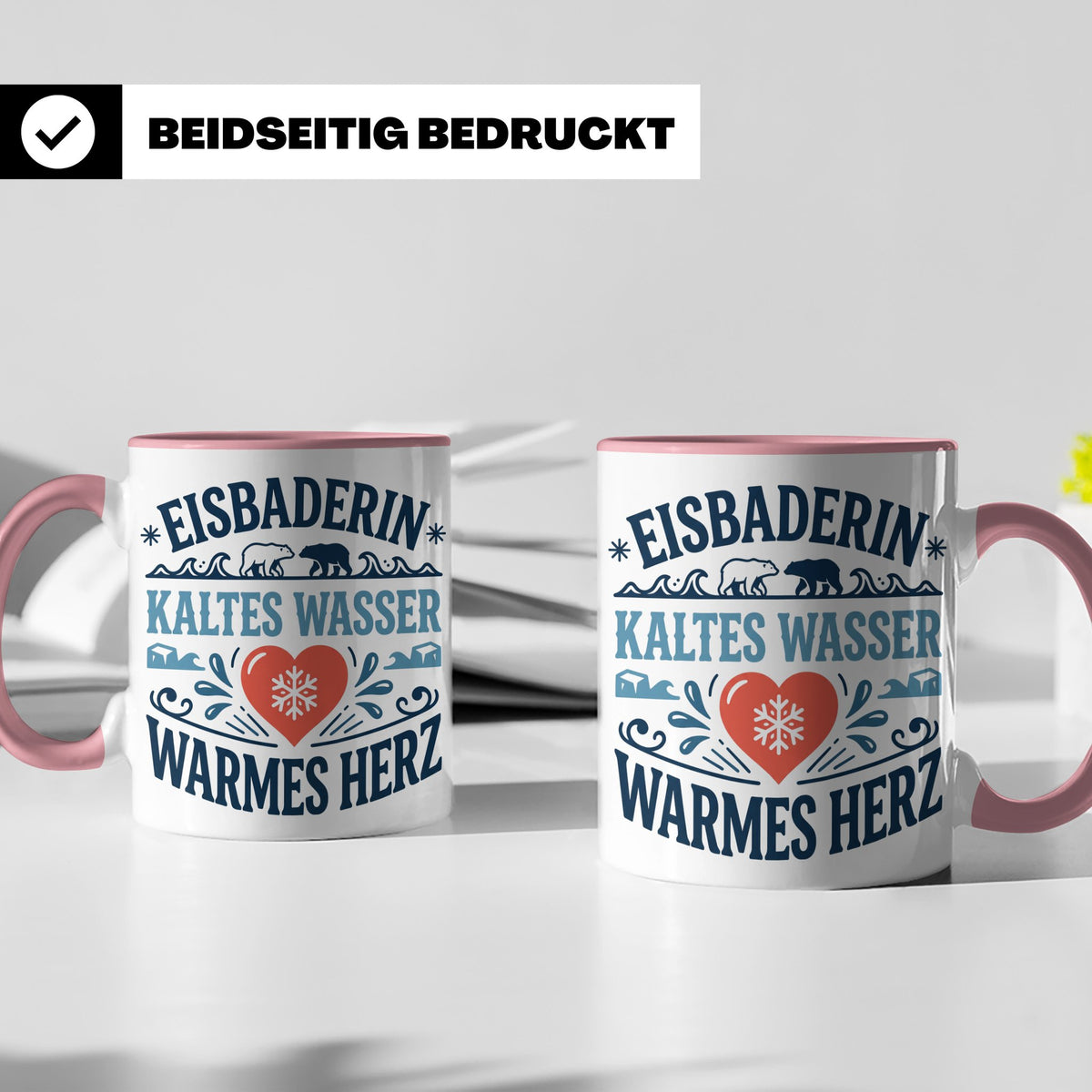 Eisbaderin Tasse mit Spruch Kaltes Wasser Warmes Herz | Gesc – Rosa [farbe:rosa]