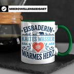 Eisbaderin Tasse mit Spruch Kaltes Wasser Warmes Herz | Gesc – Grün [farbe:grün]
