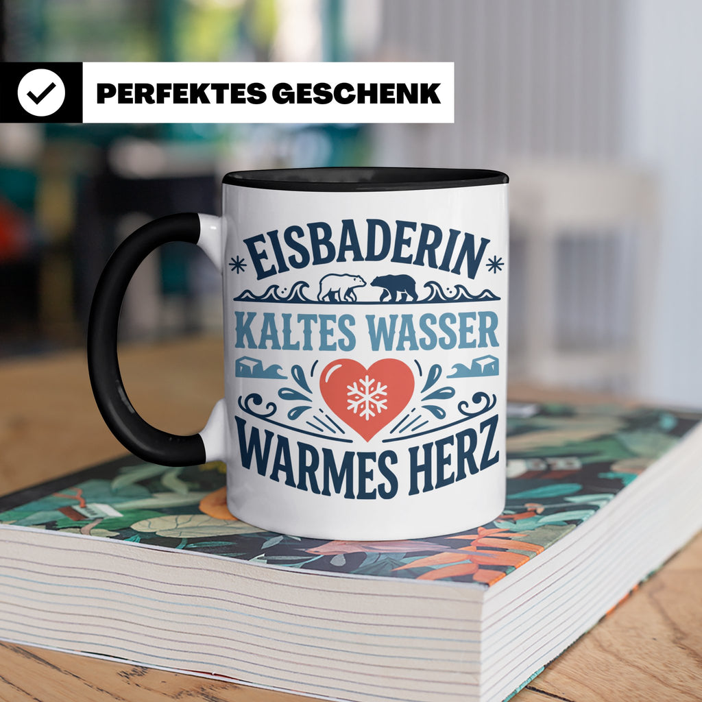 Eisbaderin Tasse mit Spruch Kaltes Wasser Warmes Herz | Gesc – Schwarz [farbe:schwarz]