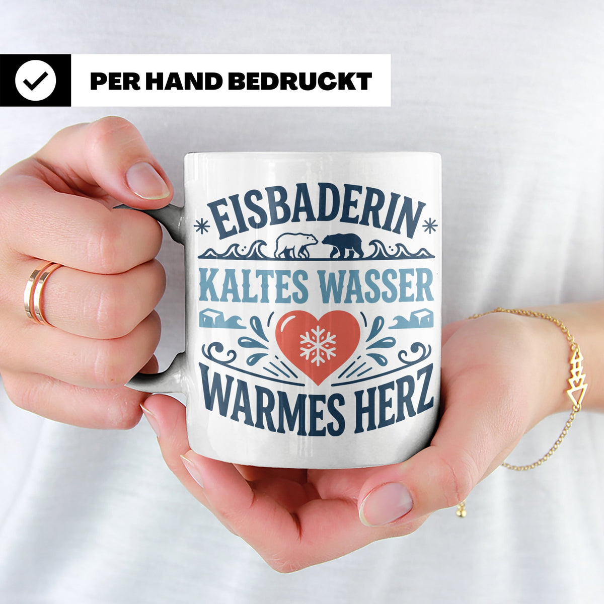 Eisbaderin Tasse mit Spruch Kaltes Wasser Warmes Herz | Gesc – Weiß [farbe:weiß]