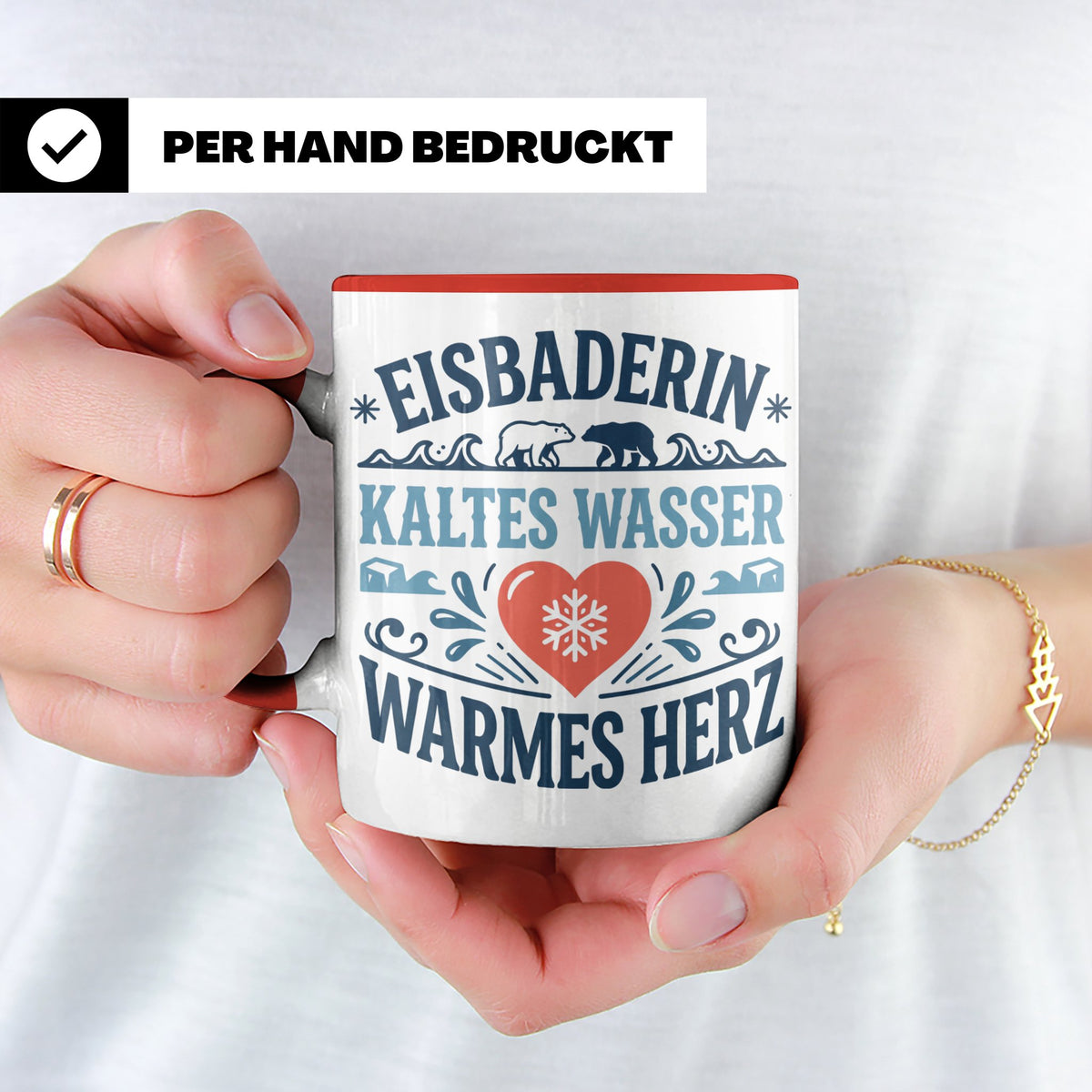 Eisbaderin Tasse mit Spruch Kaltes Wasser Warmes Herz | Gesc – Rot [farbe:rot]