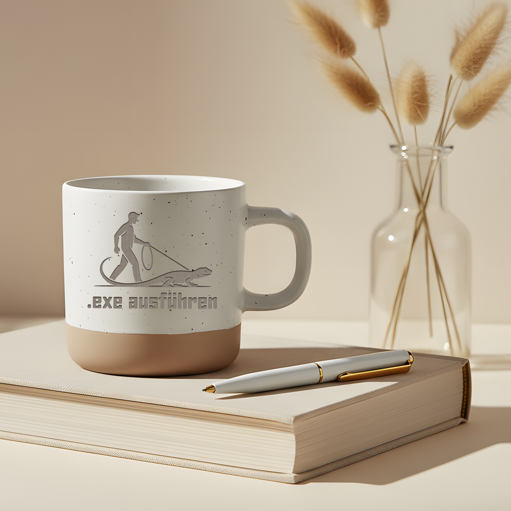 Tasse .exe ausführen Lustig - Programmierer Kaffeetasse Echse - IT Nerd Geschenk Informatiker Humor - Becher Eidechse an der Leine