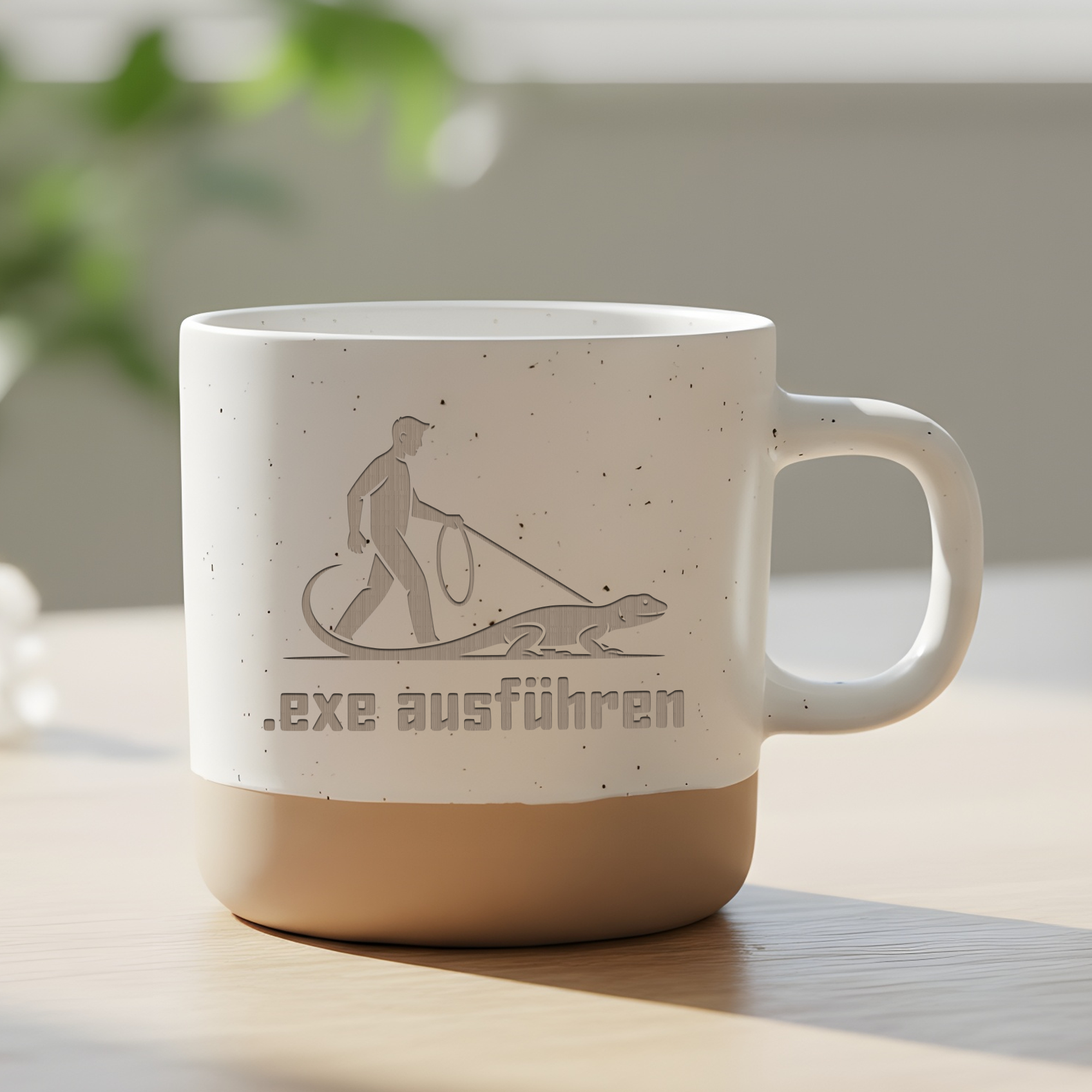 Tasse .exe ausführen Lustig - Programmierer Kaffeetasse Echse - IT Nerd Geschenk Informatiker Humor - Becher Eidechse an der Leine