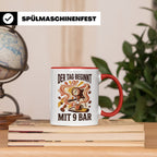 Barista Tasse mit Spruch Der Tag beginnt mit 9 Bar | Espress – Rot [farbe:rot]