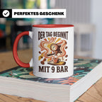 Barista Tasse mit Spruch Der Tag beginnt mit 9 Bar | Espress – Rot [farbe:rot]