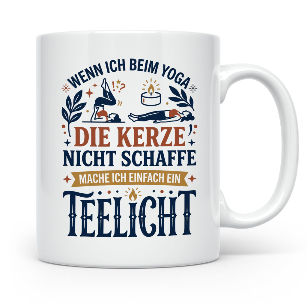 Yoga Tasse lustiger Spruch Kerze Teelicht Kaffeetasse für Yo – Weiß [farbe:weiß]