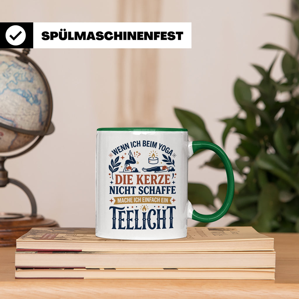 Yoga Tasse lustiger Spruch Kerze Teelicht Kaffeetasse für Yo – Grün [farbe:grün]