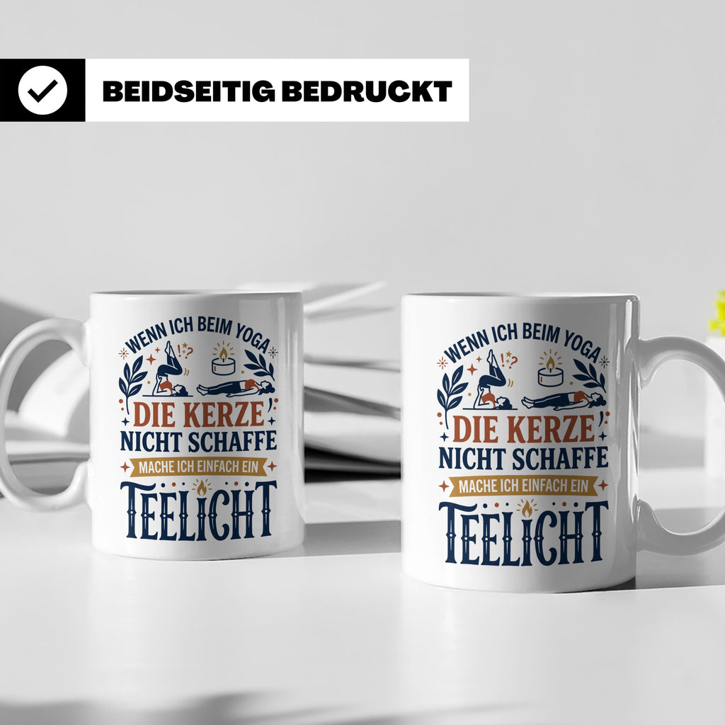 Yoga Tasse lustiger Spruch Kerze Teelicht Kaffeetasse für Yo – Weiß [farbe:weiß]