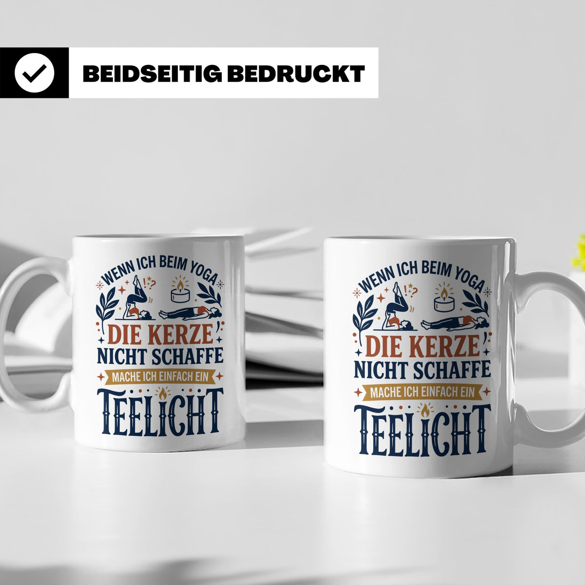 Yoga Tasse lustiger Spruch Kerze Teelicht Kaffeetasse für Yo – Weiß [farbe:weiß]