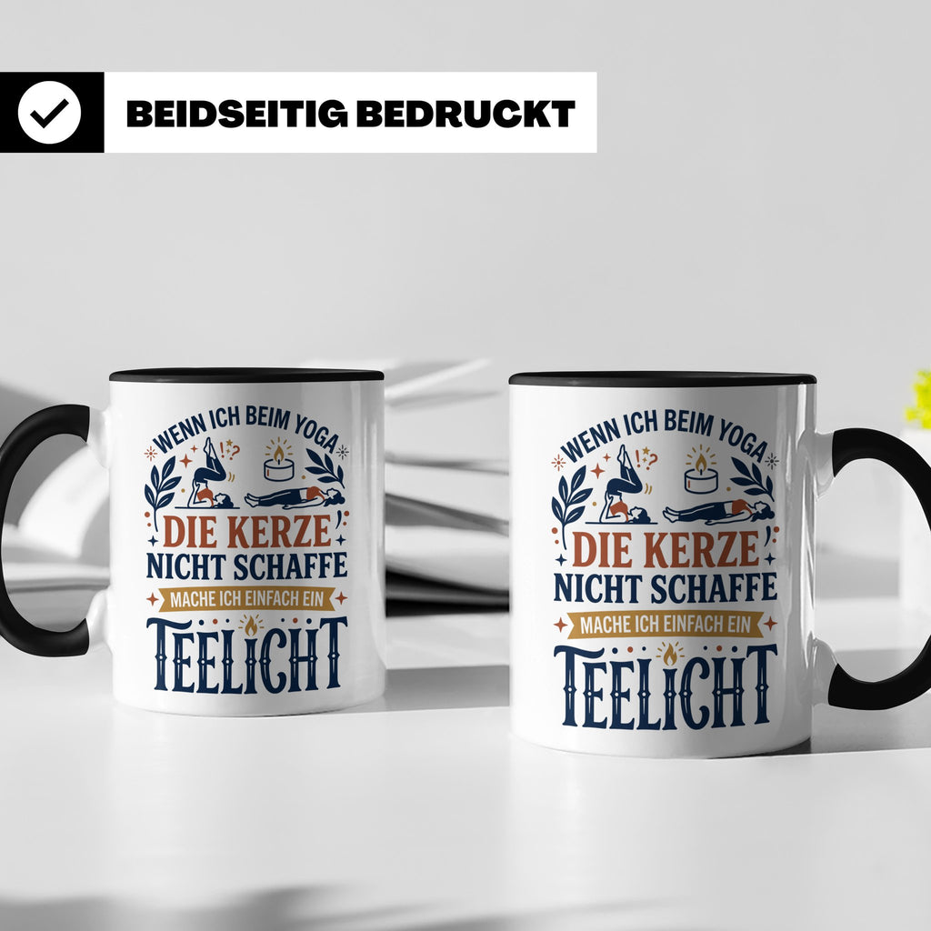 Yoga Tasse lustiger Spruch Kerze Teelicht Kaffeetasse für Yo – Schwarz [farbe:schwarz]