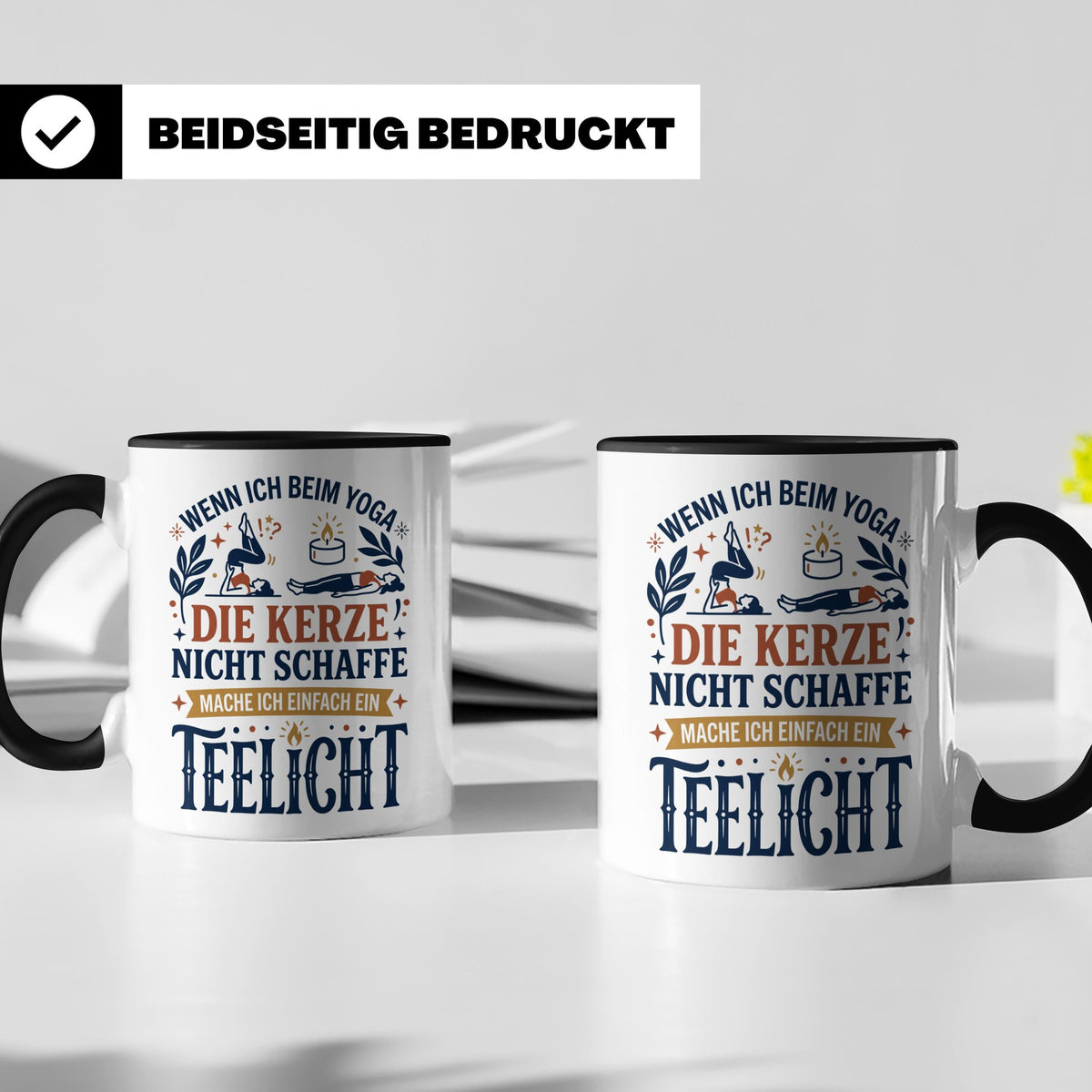 Yoga Tasse lustiger Spruch Kerze Teelicht Kaffeetasse für Yo – Schwarz [farbe:schwarz]