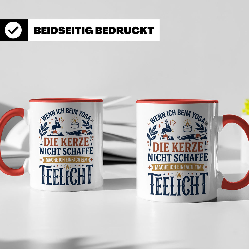 Yoga Tasse lustiger Spruch Kerze Teelicht Kaffeetasse für Yo – Rot [farbe:rot]