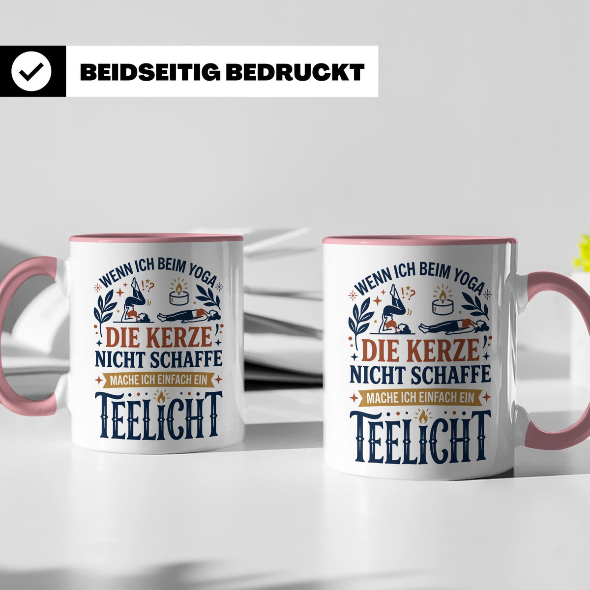 Yoga Tasse lustiger Spruch Kerze Teelicht Kaffeetasse für Yo – Rosa [farbe:rosa]