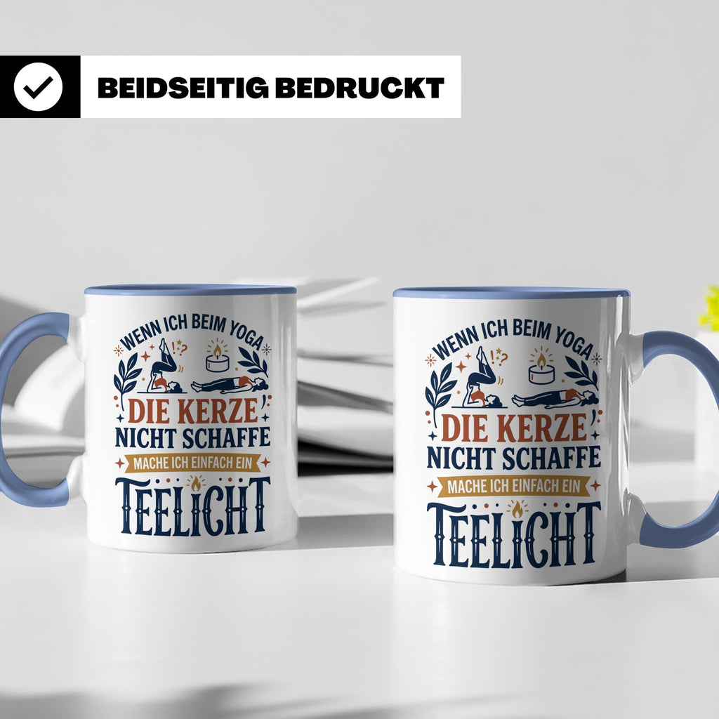 Yoga Tasse lustiger Spruch Kerze Teelicht Kaffeetasse für Yo – Blau [farbe:blau]