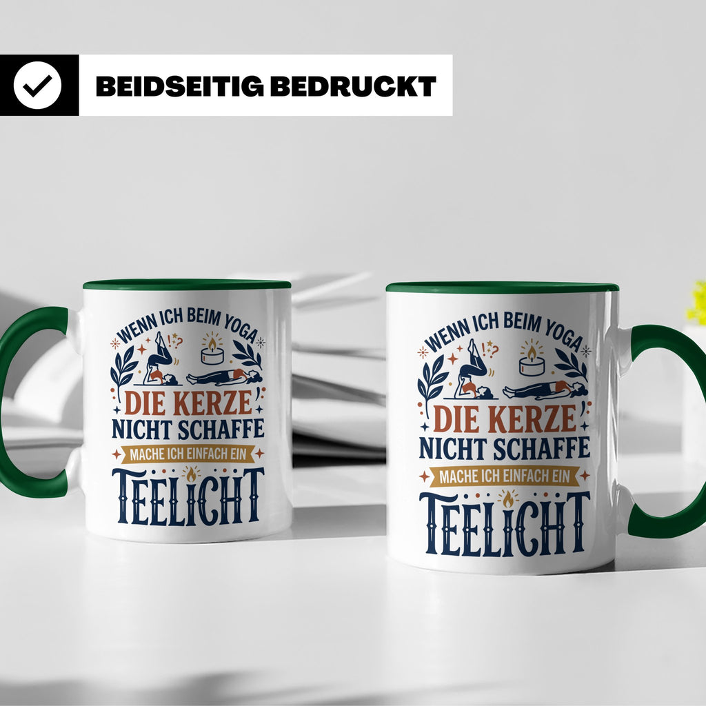 Yoga Tasse lustiger Spruch Kerze Teelicht Kaffeetasse für Yo – Grün [farbe:grün]