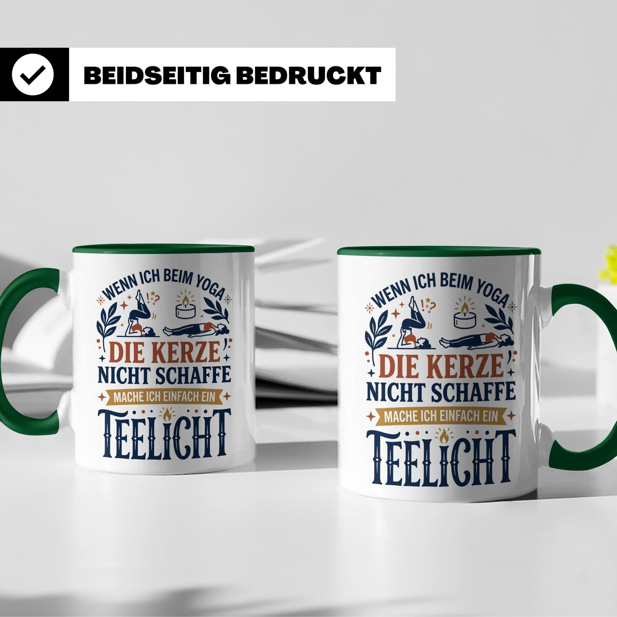 Yoga Tasse lustiger Spruch Kerze Teelicht Kaffeetasse für Yo – Grün [farbe:grün]