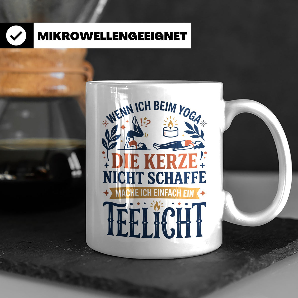 Yoga Tasse lustiger Spruch Kerze Teelicht Kaffeetasse für Yo – Weiß [farbe:weiß]