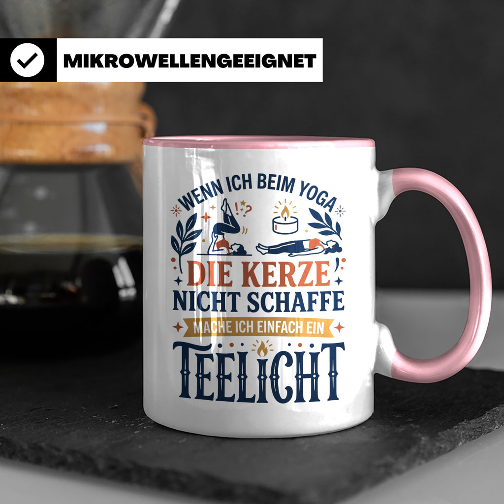 Yoga Tasse lustiger Spruch Kerze Teelicht Kaffeetasse für Yo – Rosa [farbe:rosa]