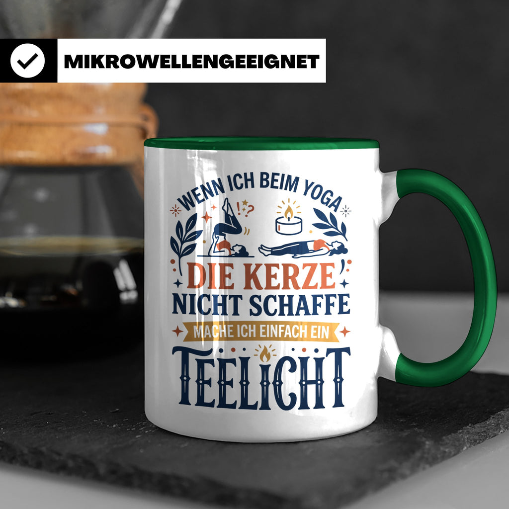 Yoga Tasse lustiger Spruch Kerze Teelicht Kaffeetasse für Yo – Grün [farbe:grün]