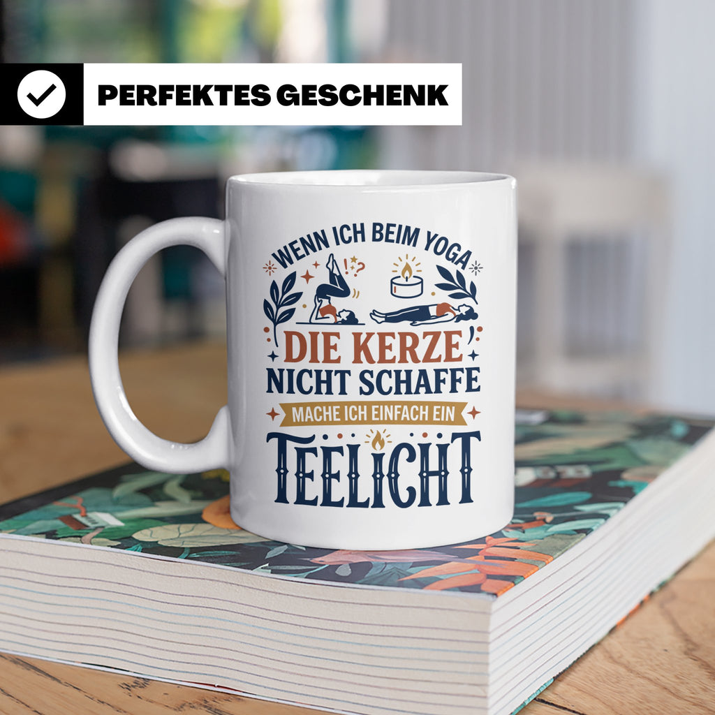 Yoga Tasse lustiger Spruch Kerze Teelicht Kaffeetasse für Yo – Weiß [farbe:weiß]