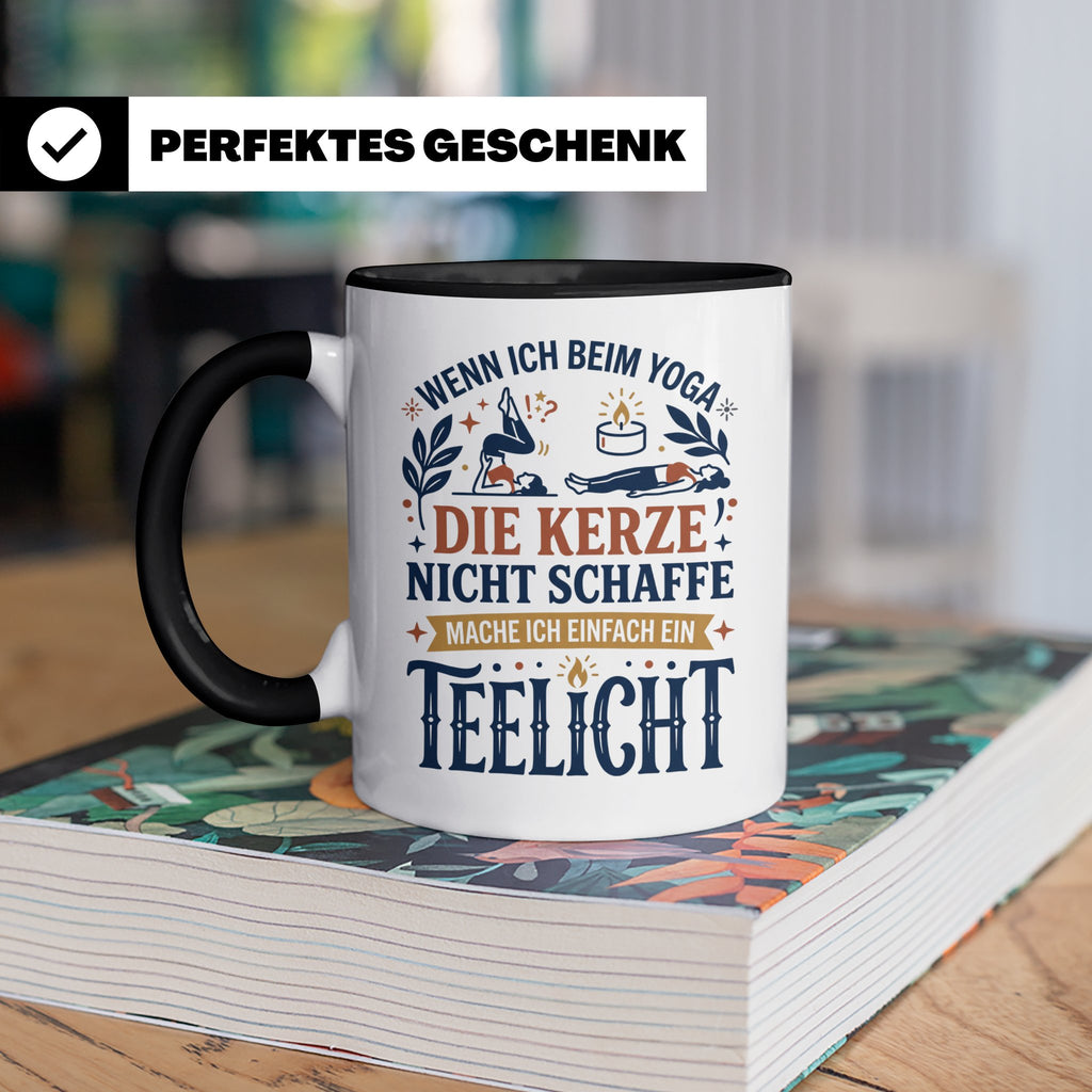 Yoga Tasse lustiger Spruch Kerze Teelicht Kaffeetasse für Yo – Schwarz [farbe:schwarz]