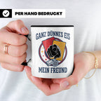 Schiedsrichter Tasse mit Spruch Ganz dünnes Eis mein Freund  – Schwarz [farbe:schwarz]