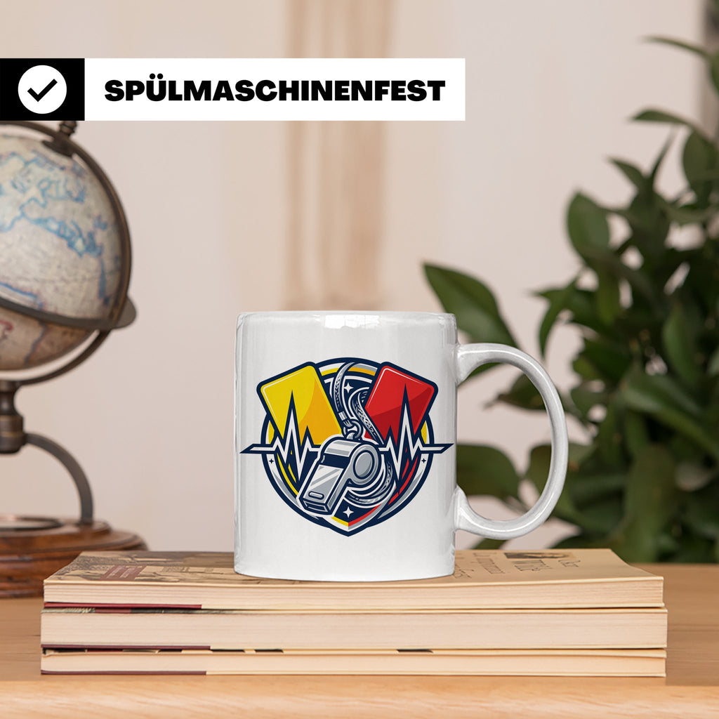 Schiedsrichter Tasse mit Herzschlag, Pfeife & Karten Motiv,  – Weiß [farbe:weiß]