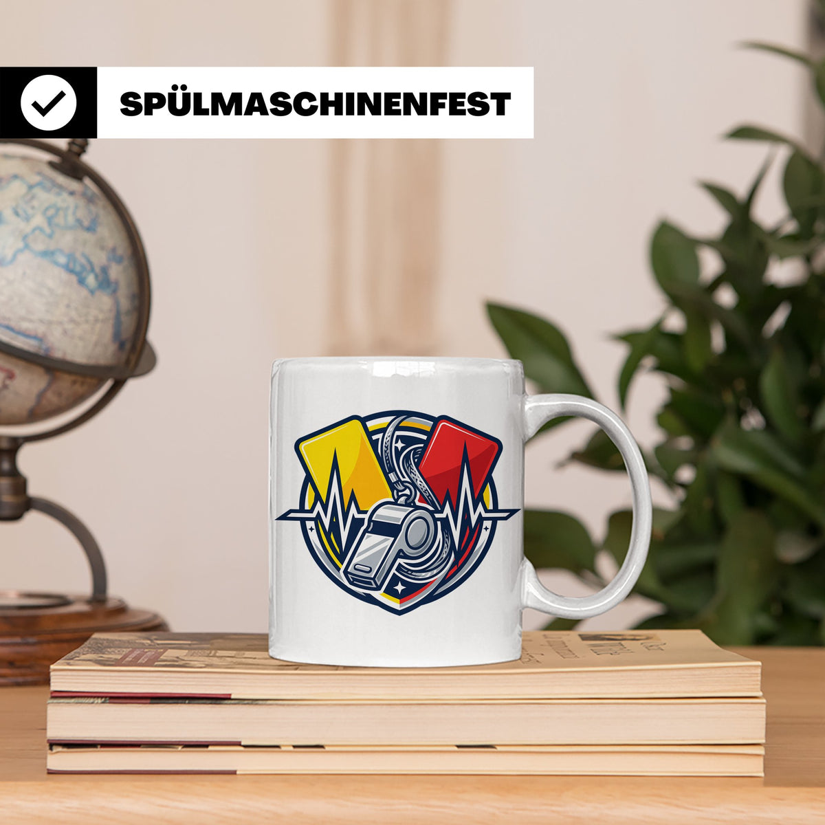 Schiedsrichter Tasse mit Herzschlag, Pfeife & Karten Motiv,  – Weiß [farbe:weiß]