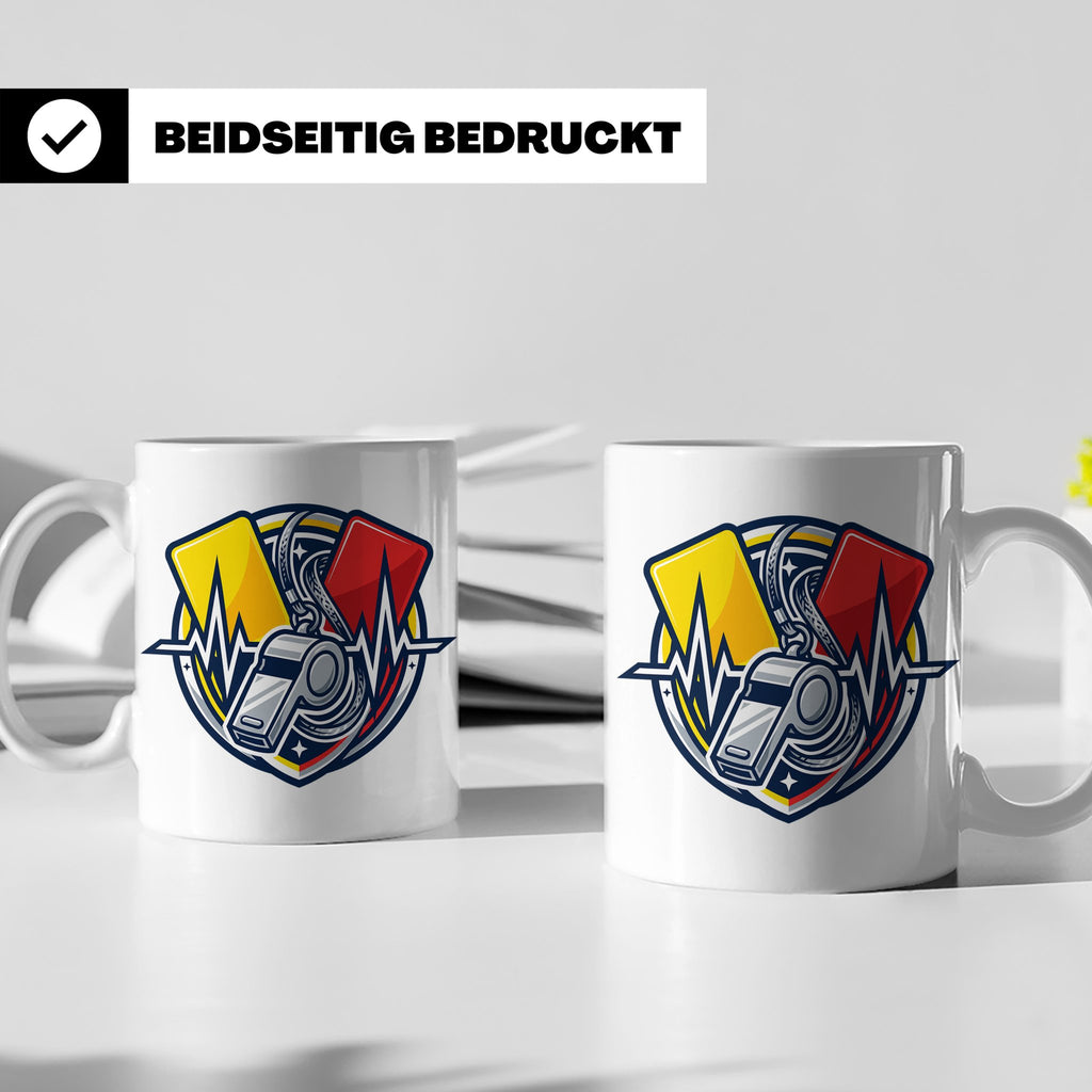 Schiedsrichter Tasse mit Herzschlag, Pfeife & Karten Motiv,  – Weiß [farbe:weiß]